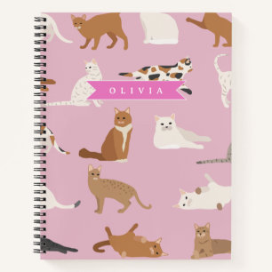 Personalized Cute Pink Cat Pattern Gift Cat Lover Notebook
