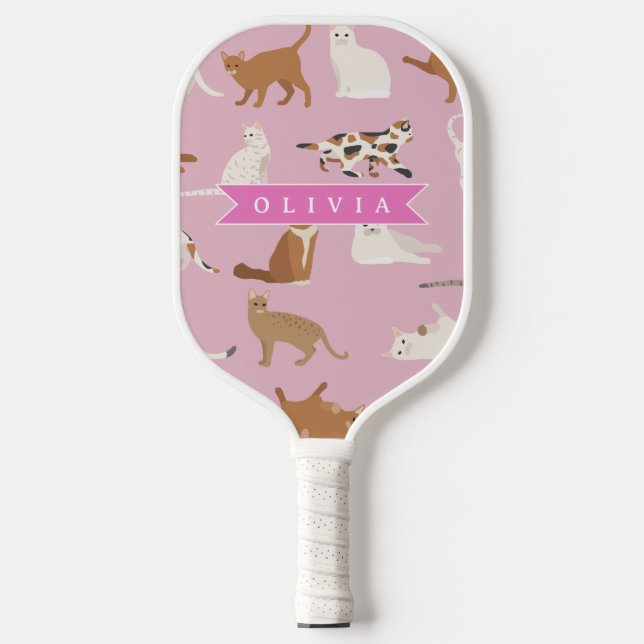 Personalized Cute Pink Cat Pattern Gift Cat Lover Pickleball Paddle (Front)