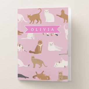 Personalized Cute Pink Cat Pattern Gift Cat Lover Pocket Folder