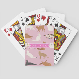 Personalized Cute Pink Cat Pattern Gift Cat Lover Poker Cards