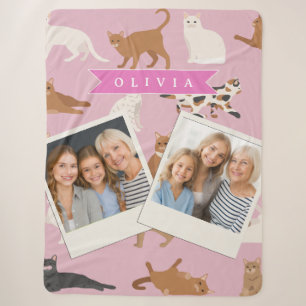 Personalized Cute Pink Cat Pattern Gift Cat Lover Sherpa Blanket