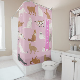 Personalized Cute Pink Cat Pattern Gift Cat Lover Shower Curtain