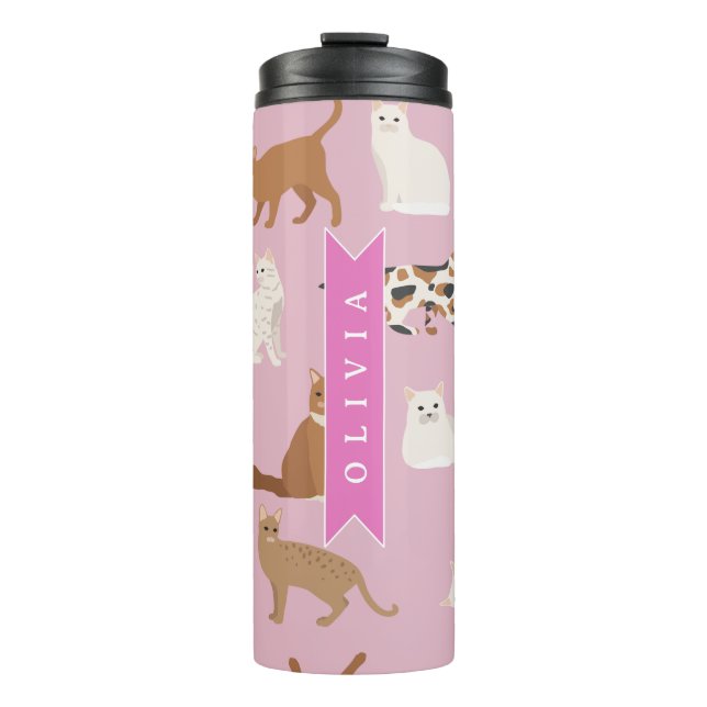 Personalized Cute Pink Cat Pattern Gift Cat Lover Thermal Tumbler (Front)