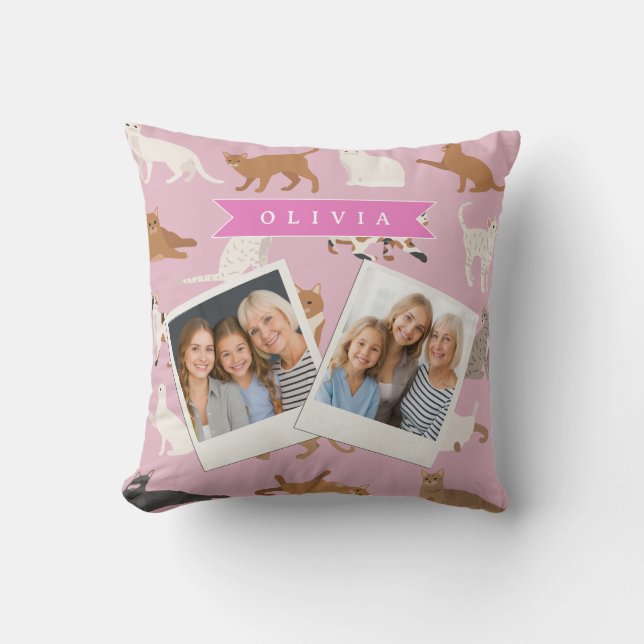 Personalized Cute Pink Cat Pattern Gift Cat Lover Throw Pillow (Front)