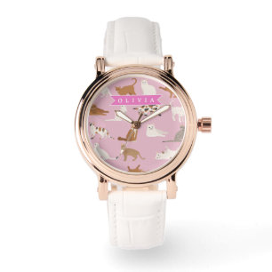 Personalized Cute Pink Cat Pattern Gift Cat Lover Watch