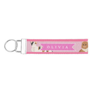 Personalized Cute Pink Cat Pattern Gift Cat Lover Wrist Keychain