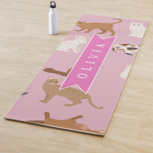Personalized Cute Pink Cat Pattern Gift Cat Lover Yoga Mat