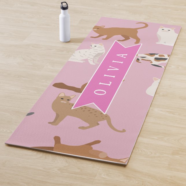 Personalized Cute Pink Cat Pattern Gift Cat Lover Yoga Mat (In Situ)