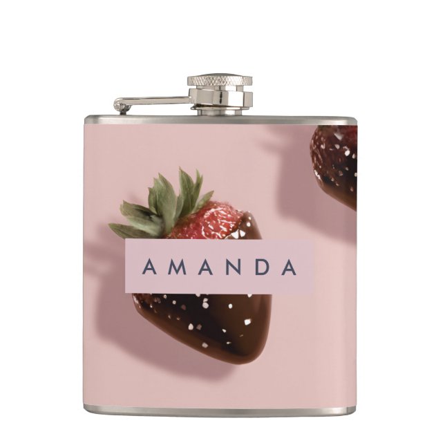 Personalized Cute Pink Chocolate-dipped Strawberry Flask (Front)
