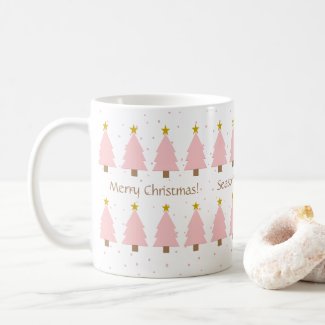 Personalized Cute Pink Christmas Trees, Gold Stars
