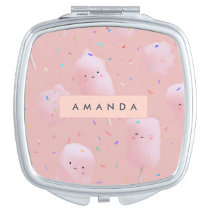 Personalized Cute Pink Cotton Candy Pattern Compact Mirror