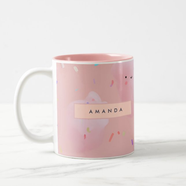Personalized Cute Pink Cotton Candy Pattern Two-Tone Coffee Mug (Left)