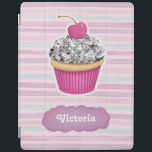 Personalized Cute Pink Cupcake iPad Smart Cover<br><div class="desc">This Ipad smart cover is decorated with a chic sparkly cupcake with a cherry on top. This girly notebook has a pink and purple striped background. Personalize it with your name. Great for back to school. Designed for you by Blackberry Boulevard.</div>