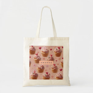 Personalized Cute Pink Cupcake Pattern Tote Bag