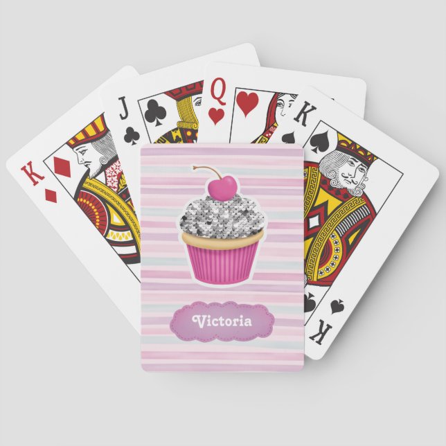 Personalized Cute Pink Cupcake Poker Cards (Back)