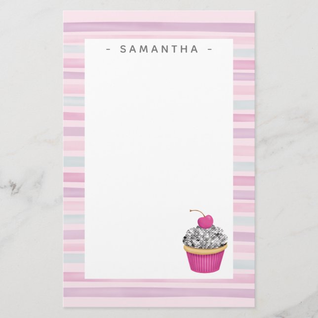 Personalized Cute Pink Cupcake Stationery (Front)