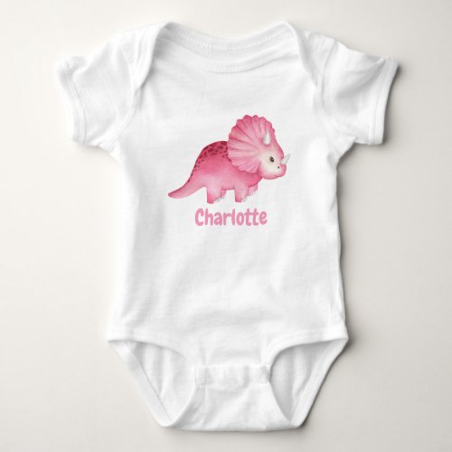 Personalized Cute Pink Dinosaur   Baby Bodysuit