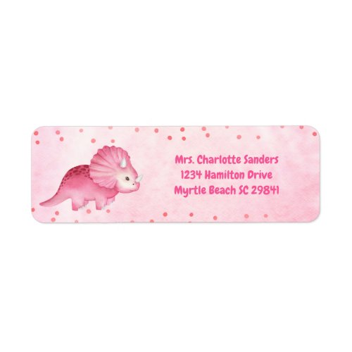Personalized Cute Pink Dinosaur   Label