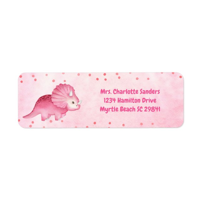 Personalized Cute Pink Dinosaur   Label (Front)