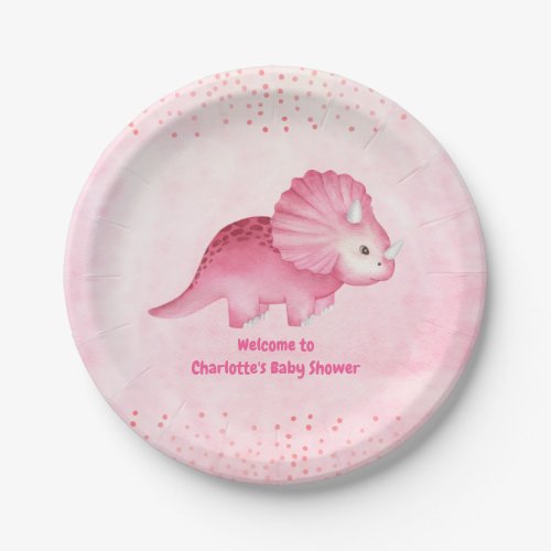 Personalized Cute Pink Dinosaur   Paper Plates