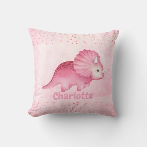 Personalized Cute Pink Dinosaur Throw Pillow