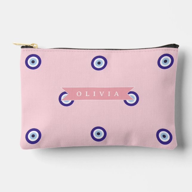 Personalized Cute Pink Evil Eye Custom Gift Accessory Pouch (Front)