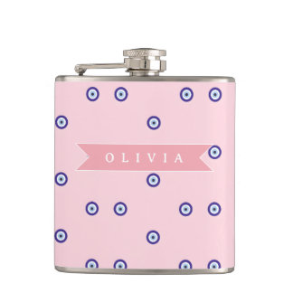 Personalized Cute Pink Evil Eye Custom Gift Flask