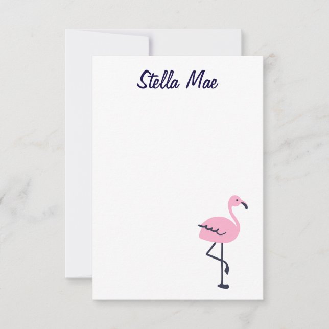 Personalized cute pink flamingo notecard (Front)