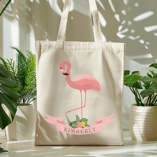 Personalized Cute Pink Flamingo  Tote Bag