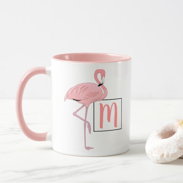 Personalized Cute Pink Flamingo Watercolor Art Mug (With Donut)