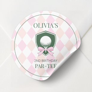 Personalized Cute Pink Girls Golf 2nd Birthday Classic Round Sticker
