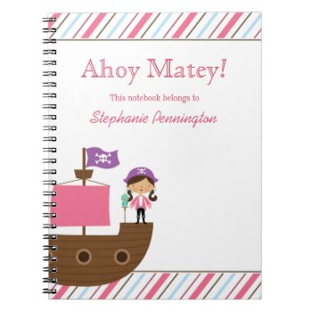 Personalized Cute Pink Girl's Pirate Notebook by Jamene at Zazzle