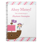 Personalized Cute Pink Girl&#39;s Pirate Notebook at Zazzle