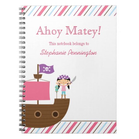 Personalized Cute Pink Girl's Pirate Notebook
