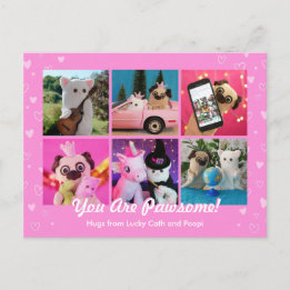 Personalized Cute Pink Hearts Photo Plushiemail Postcard