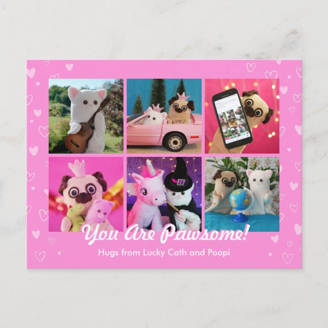 Personalized Cute Pink Hearts Photo Plushiemail Postcard (Front)
