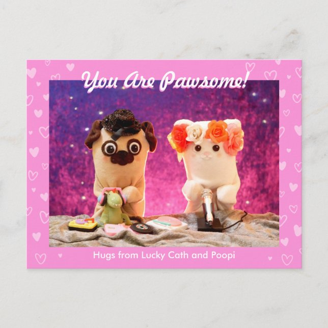 Personalized Cute Pink Hearts Photo Plushiemail Postcard (Front)