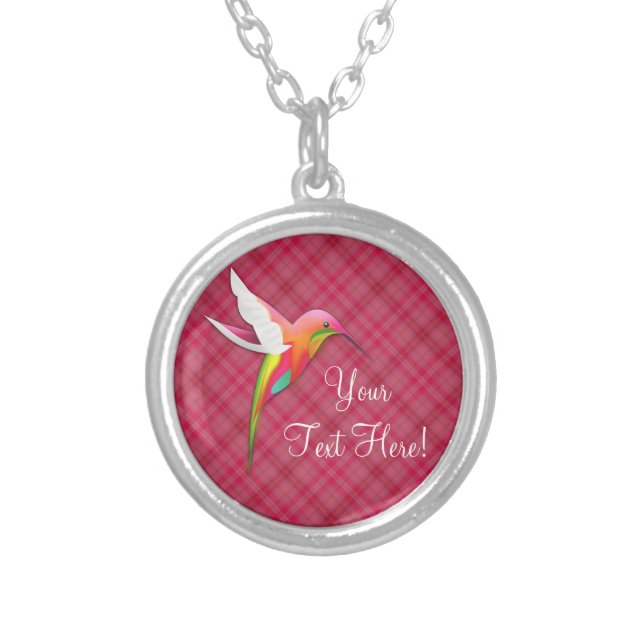 Personalized Cute Pink Hummingbird Necklace (Front)
