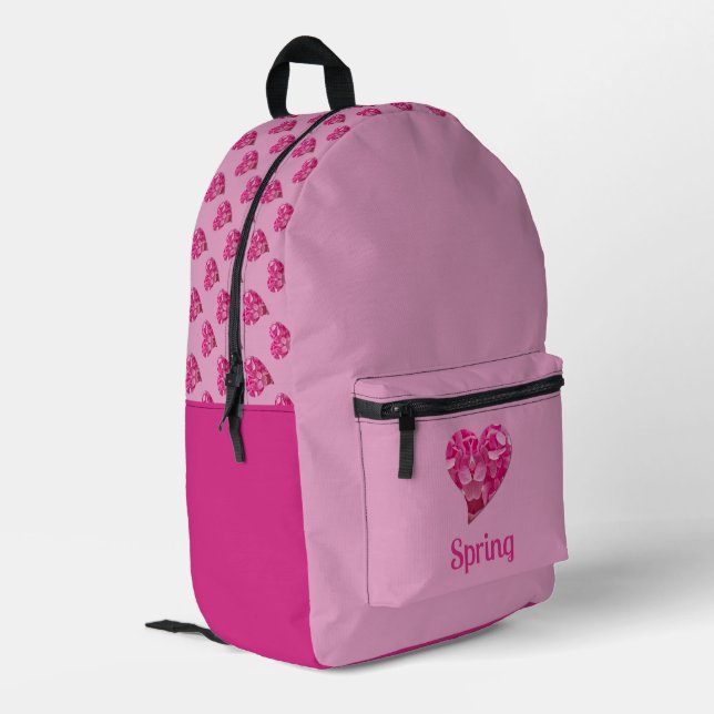 Personalized Cute Pink Hydrangea Hearts Pattern Printed Backpack (Back Corner Left)