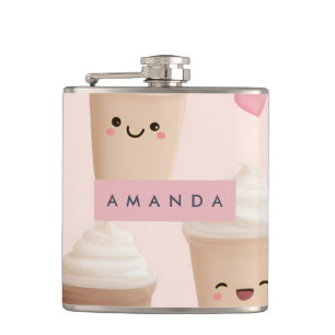 Personalized Cute Pink Kawaii Coffee Cup Flask