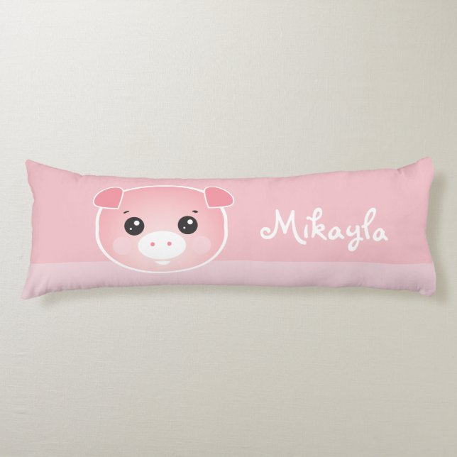 Personalized Cute Pink Kawaii Pig doodle Name Body Pillow (Front)