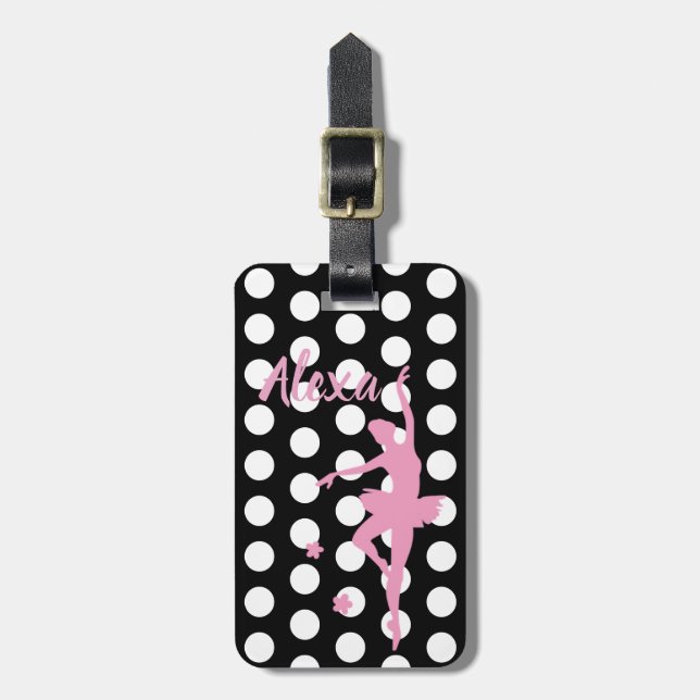 Personalized Cute Pink Kids Ballerina luggage tag (Front Vertical)