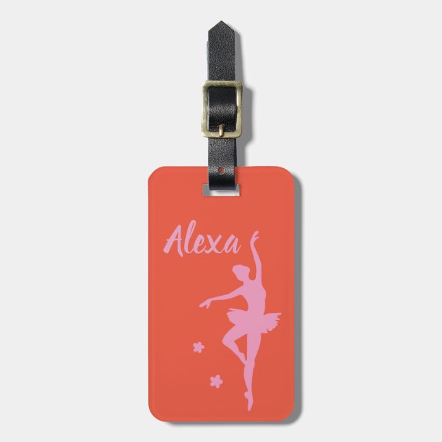 Personalized Cute Pink Kids Ballerina luggage tag (Front Vertical)