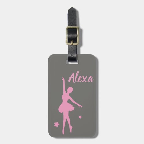 Personalized Cute Pink Kids Ballerina luggage tag