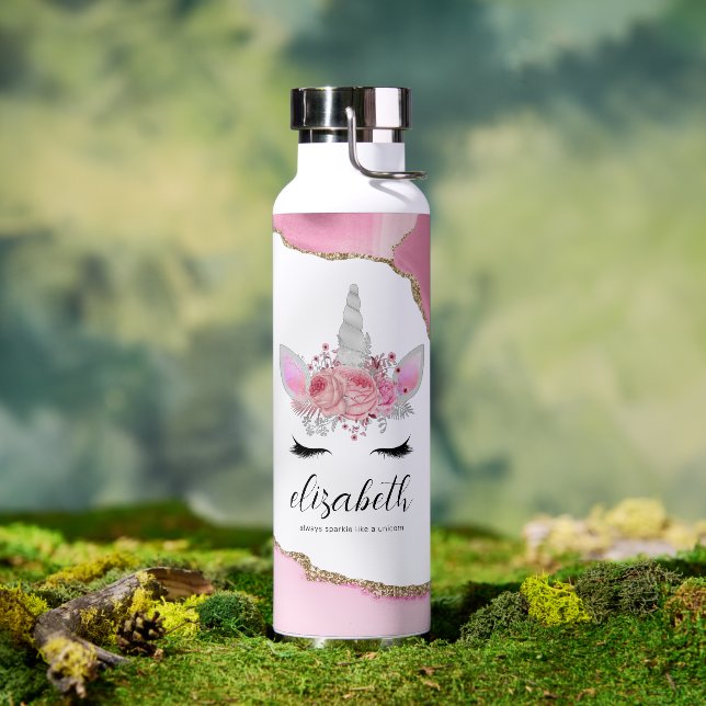 Personalized Cute Pink Kids Unicorn Water Bottle (Outdoor)