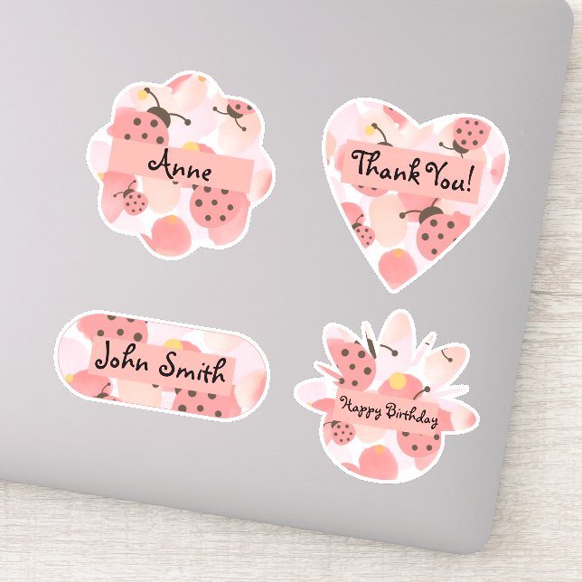 Personalized Cute Pink Ladybirds Sticker (Detail)