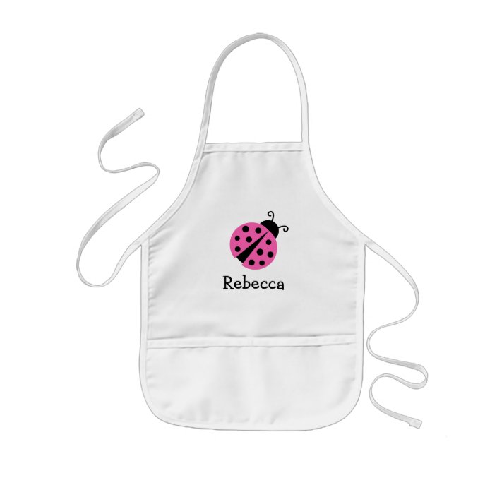 Colorful Ladybugs with Pink Trim on White Background Childrens Apron