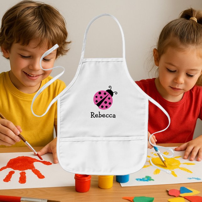 Personalized cute pink ladybug aprons for kids (Kid's apron for arts and crafts. Cute ladybug design.)