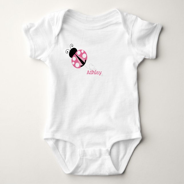 Personalized Cute Pink Ladybug Baby Bodysuit (Front)