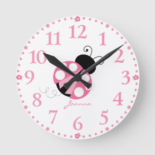 Personalized Cute Pink Ladybug Clock